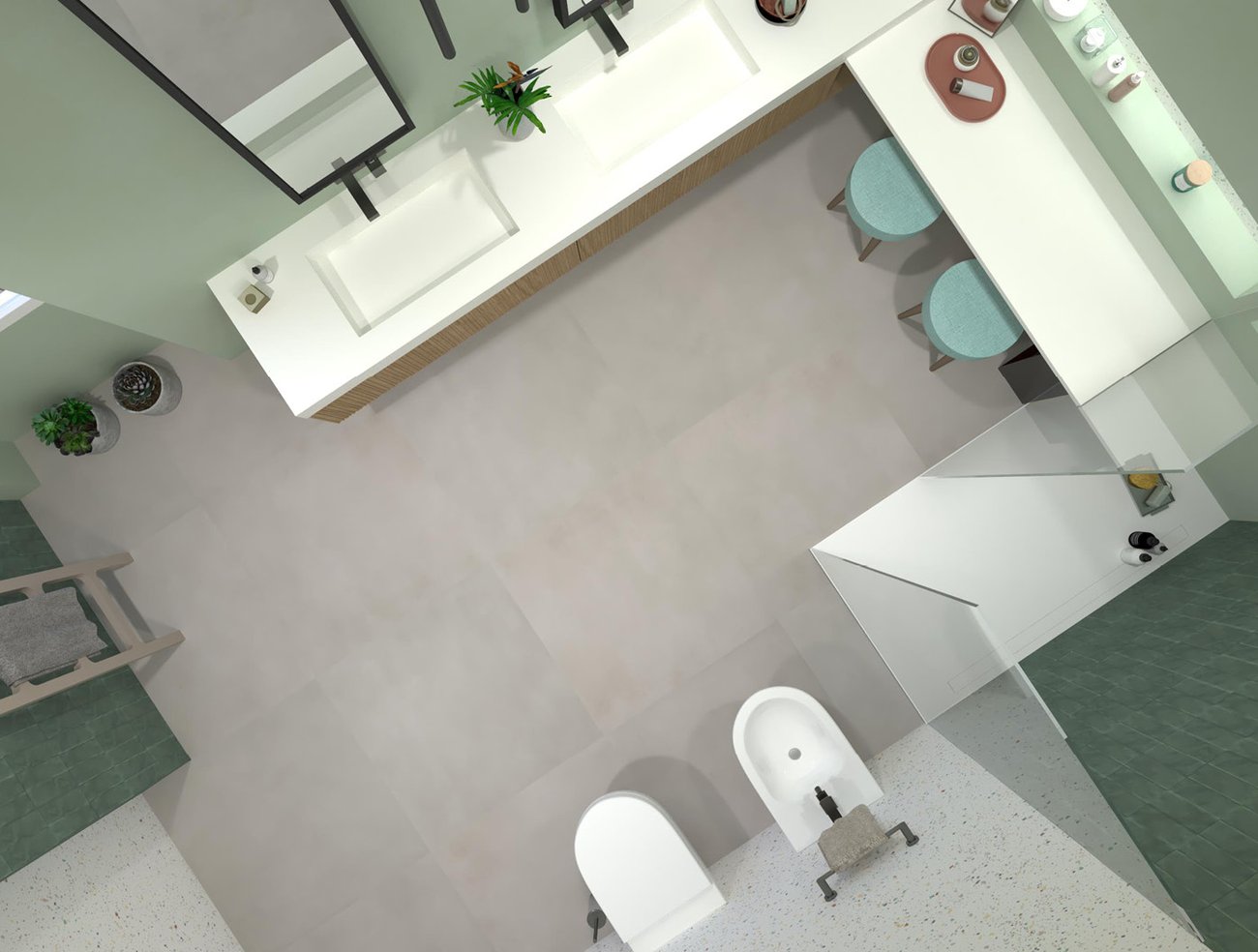 Bathroom design image in Rectangular shape, created with floor tiles MILANO&FLOOR and wall tiles STILL, TRUE COLOR