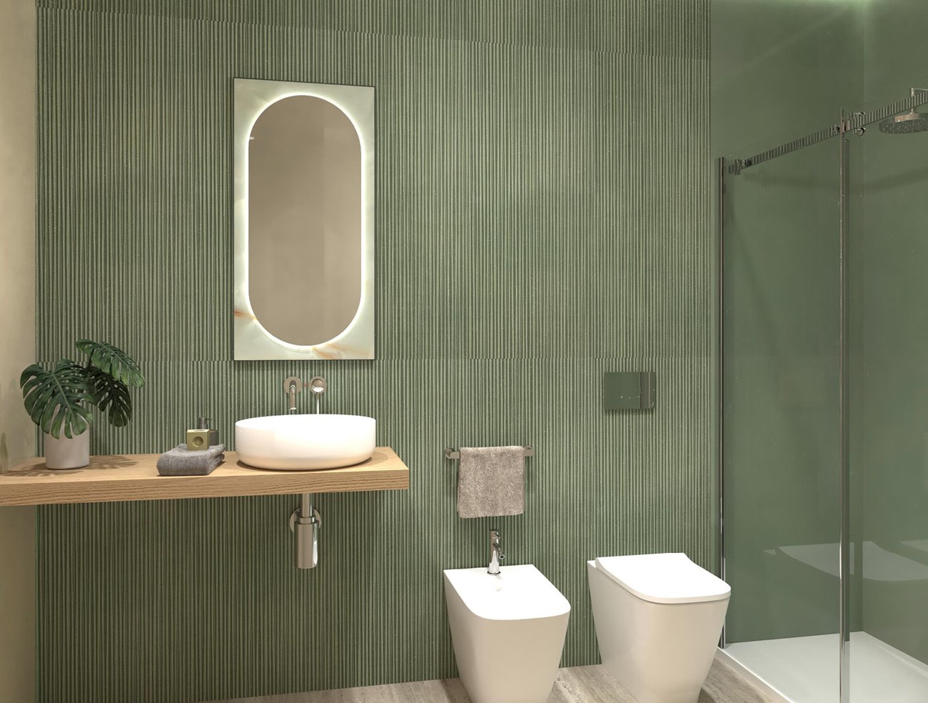Bathroom design image in Rectangular shape, created with floor tiles MATERIA CLASSICA and wall tiles MATERIA BRILLANTE