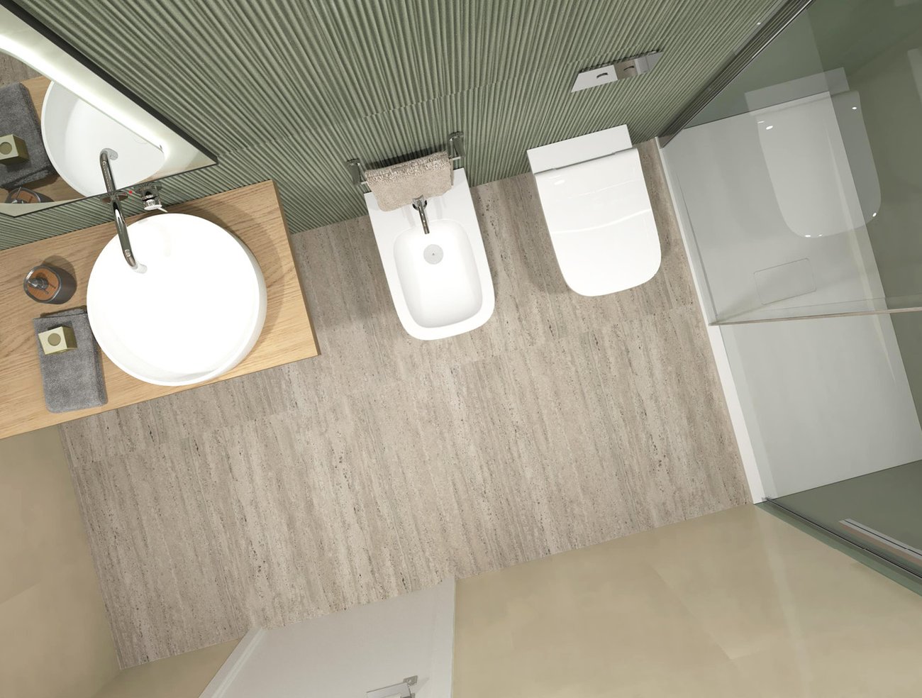 Bathroom design image in Rectangular shape, created with floor tiles MATERIA CLASSICA and wall tiles MATERIA BRILLANTE