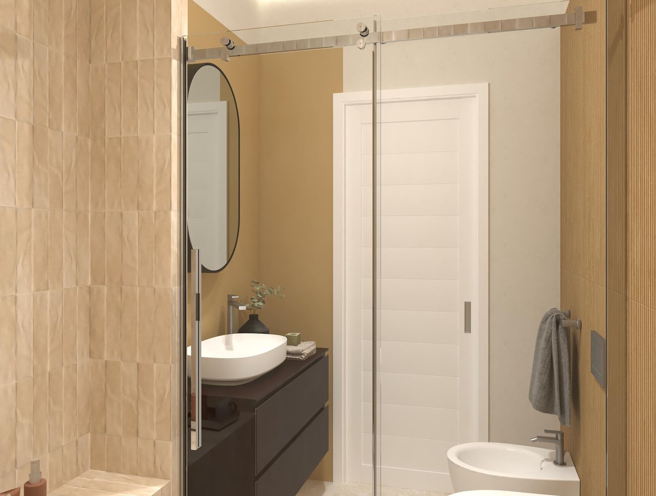 Bathroom design image in Rectangular shape, created with floor tiles NOBU and wall tiles STILL, TRUE COLOR