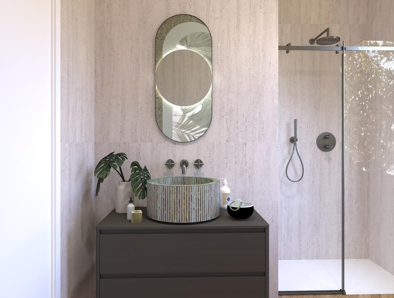Bathroom design image in Squared shape, created with floor tiles FAPNEST and wall tiles MATERIA CLASSICA
