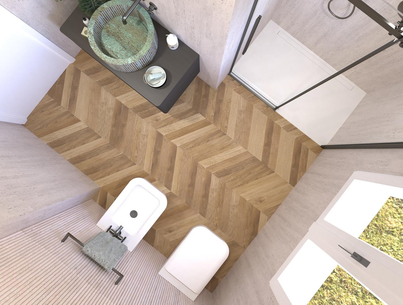 Bathroom design image in Squared shape, created with floor tiles FAPNEST and wall tiles MATERIA CLASSICA