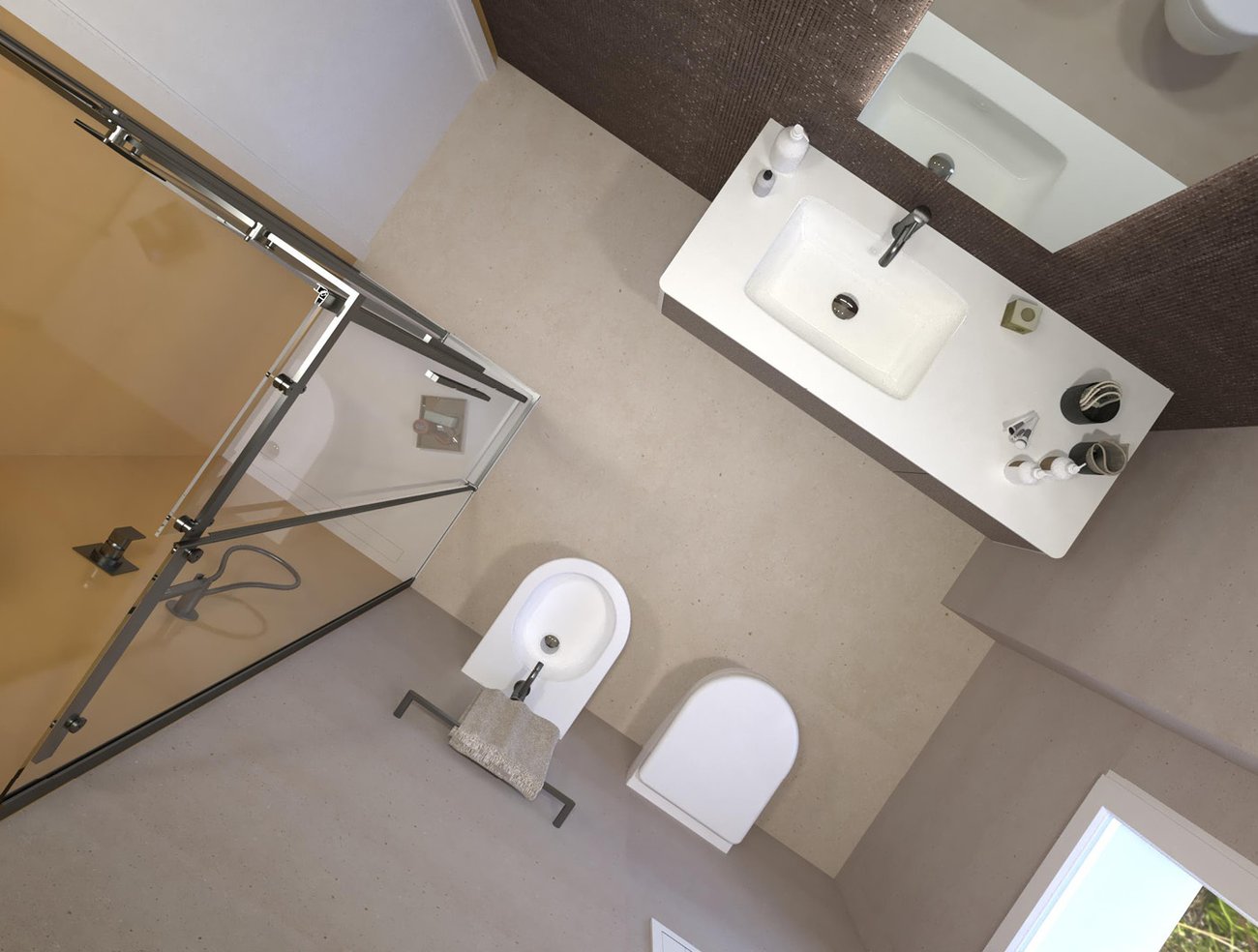 Bathroom design image in Rectangular shape, created with floor tiles MATERIA PURA and wall tiles MATERIA PURA