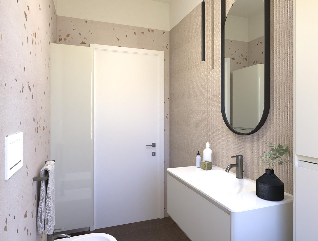 Bathroom design image in Rectangular shape, created with floor tiles MATERIA PURA and wall tiles MATERIA PURA