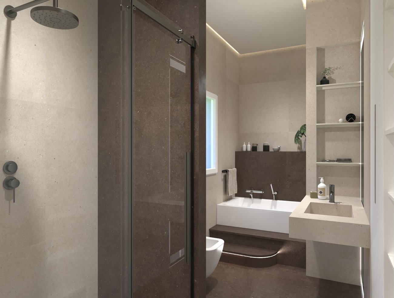 Bathroom design image in Rectangular shape, created with floor tiles MATERIA PURA and wall tiles MATERIA PURA