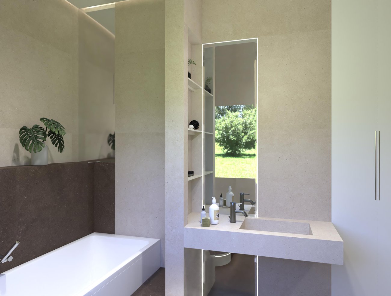 Bathroom design image in Rectangular shape, created with floor tiles MATERIA PURA and wall tiles MATERIA PURA