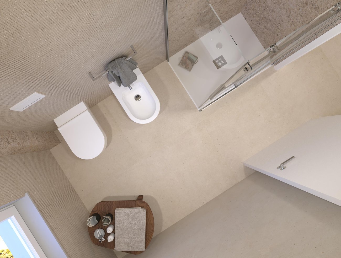 Bathroom design image in Rectangular shape, created with floor tiles MATERIA PURA and wall tiles MATERIA CLASSICA, MATERIA PURA