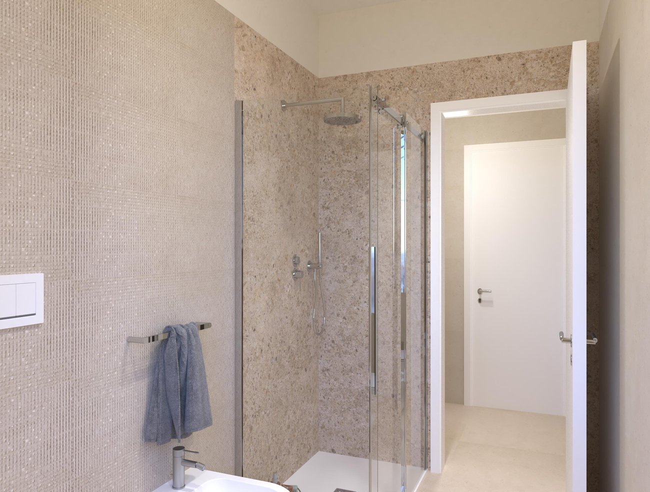 Bathroom design image in Rectangular shape, created with floor tiles MATERIA PURA and wall tiles MATERIA CLASSICA, MATERIA PURA