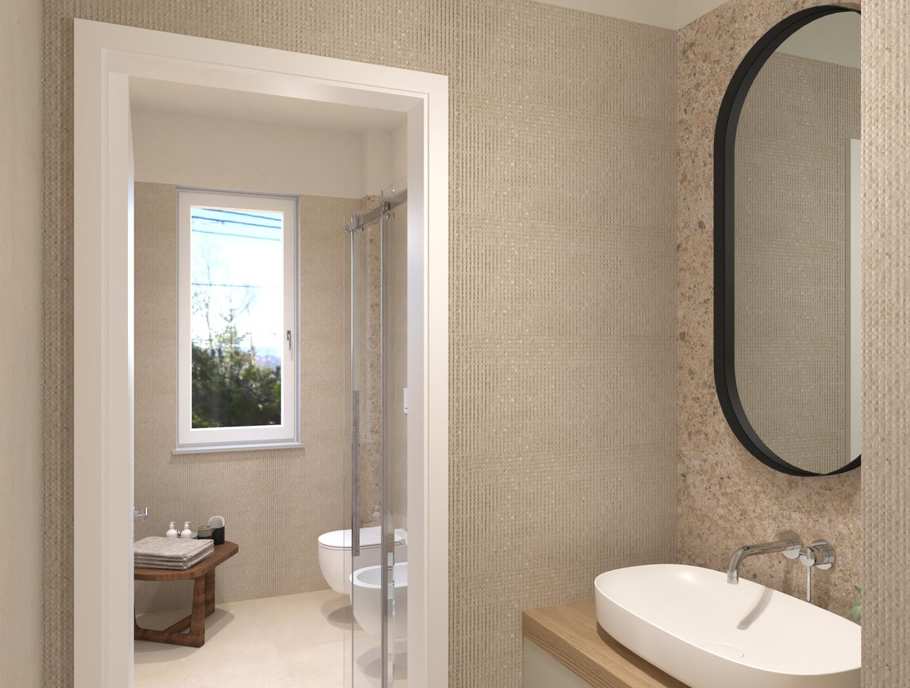 Bathroom design image in Rectangular shape, created with floor tiles MATERIA PURA and wall tiles MATERIA CLASSICA, MATERIA PURA