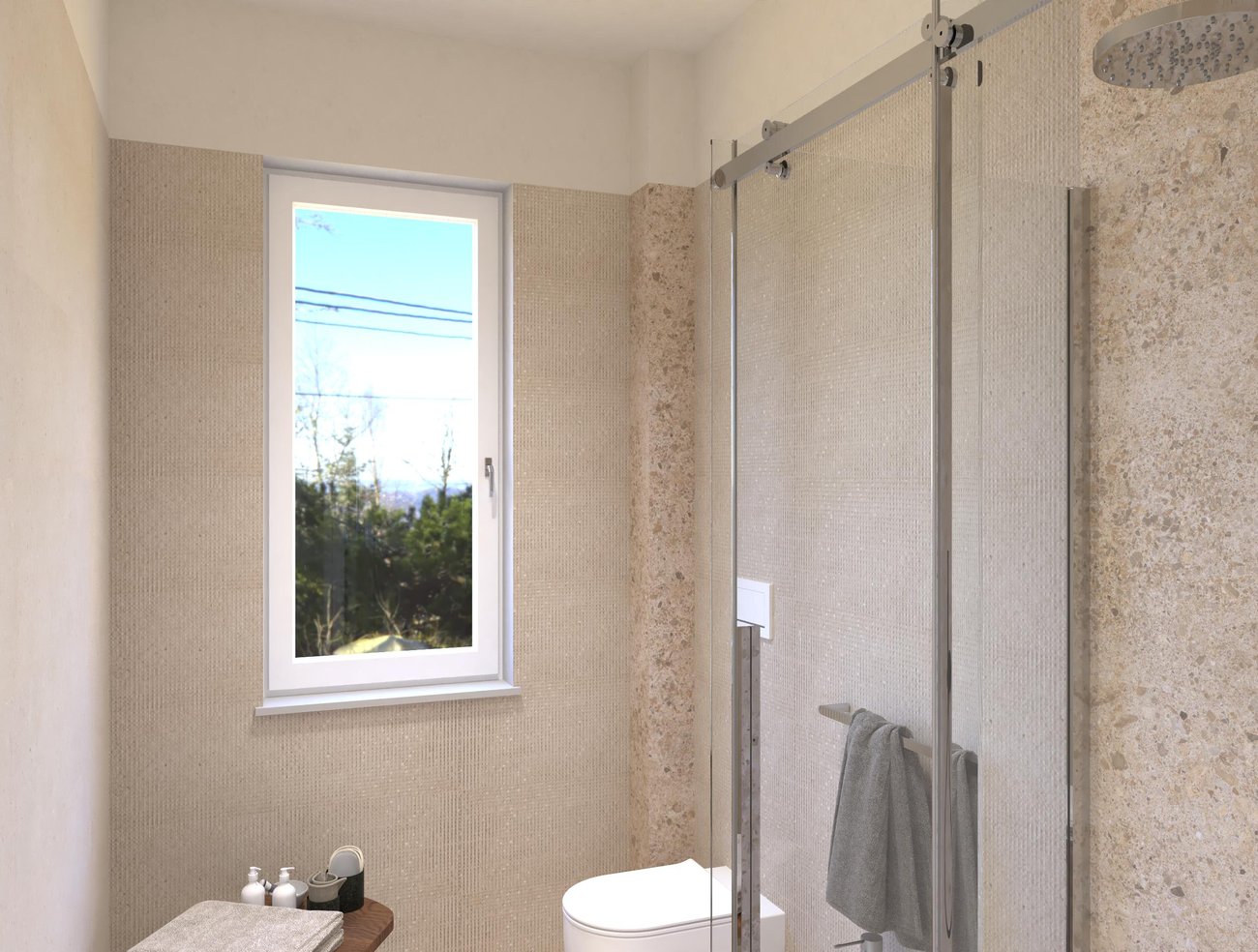 Bathroom design image in Rectangular shape, created with floor tiles MATERIA PURA and wall tiles MATERIA CLASSICA, MATERIA PURA