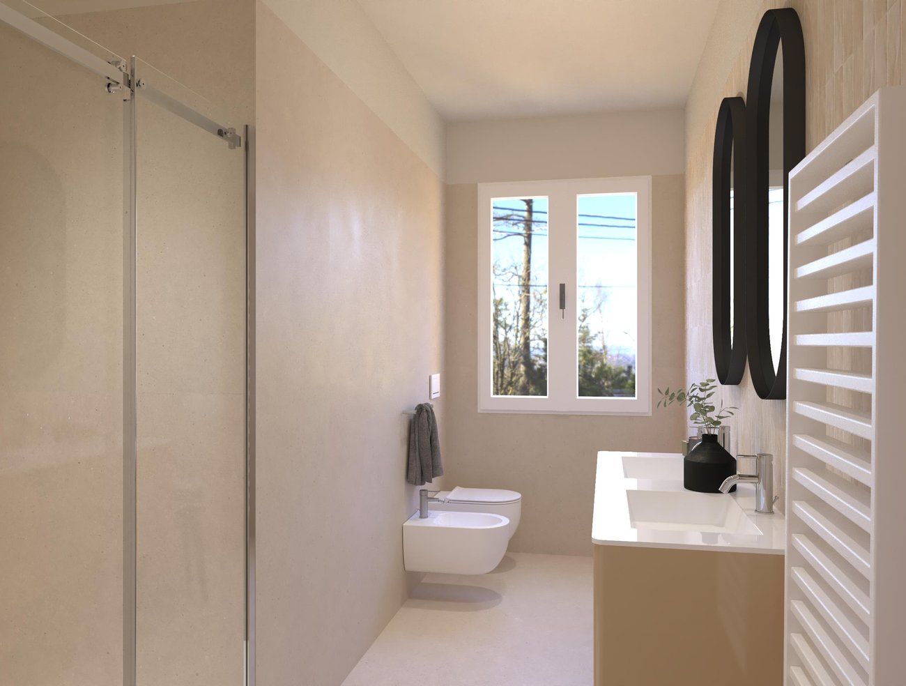 Bathroom design image in Rectangular shape, created with floor tiles MATERIA PURA and wall tiles STILL, MATERIA PURA