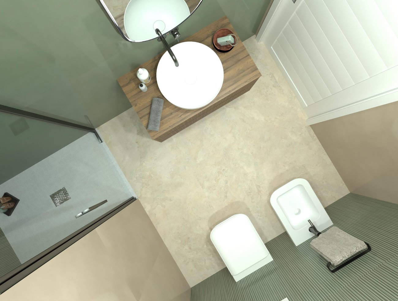 Bathroom design image in Rectangular shape, created with floor tiles VENTO DEL SUD and wall tiles MATERIA BRILLANTE