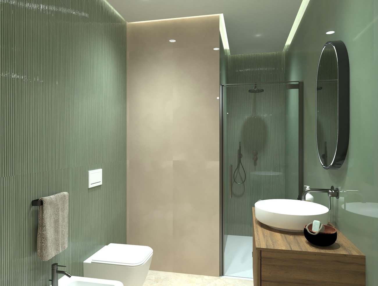 Bathroom design image in Rectangular shape, created with floor tiles VENTO DEL SUD and wall tiles MATERIA BRILLANTE