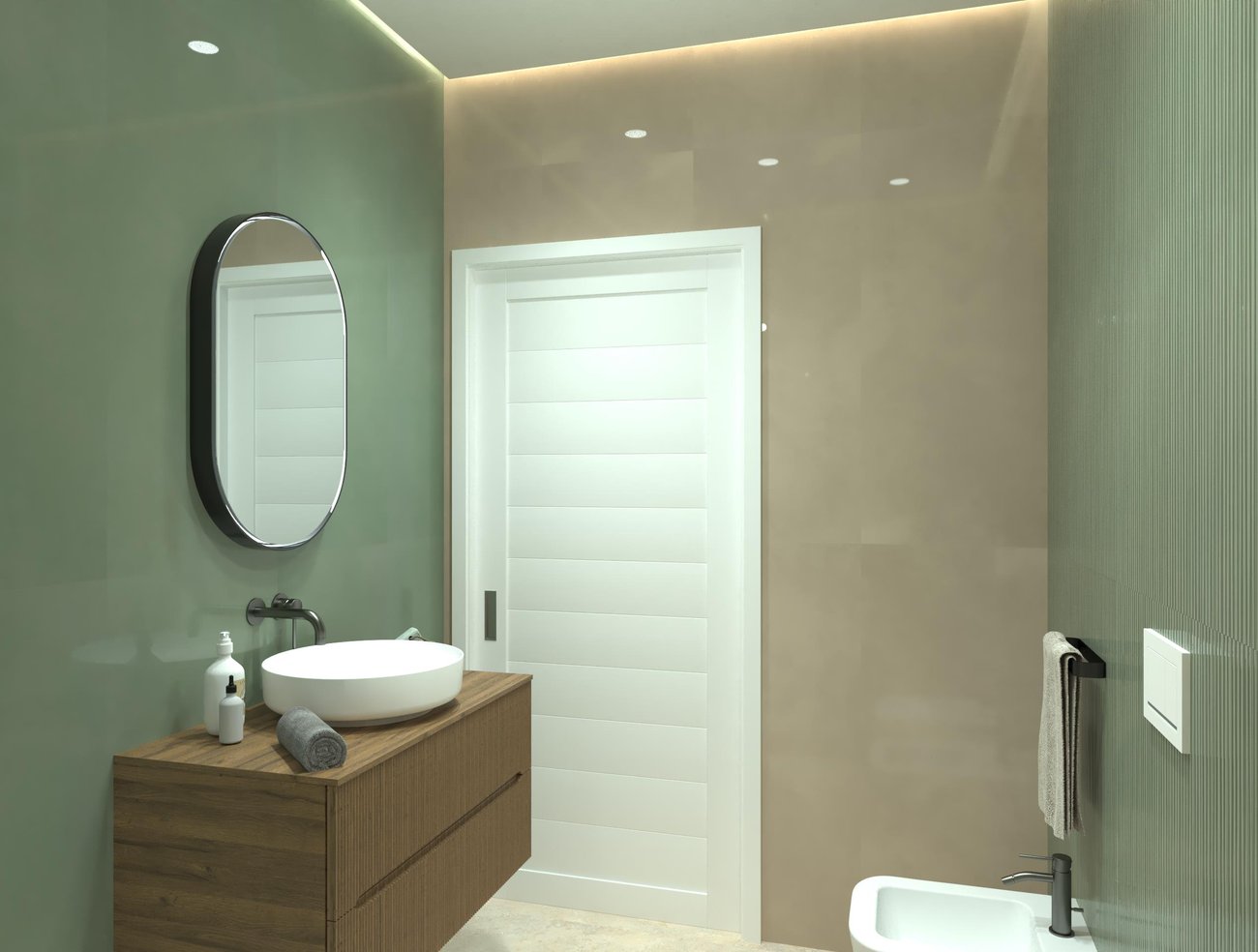 Bathroom design image in Rectangular shape, created with floor tiles VENTO DEL SUD and wall tiles MATERIA BRILLANTE