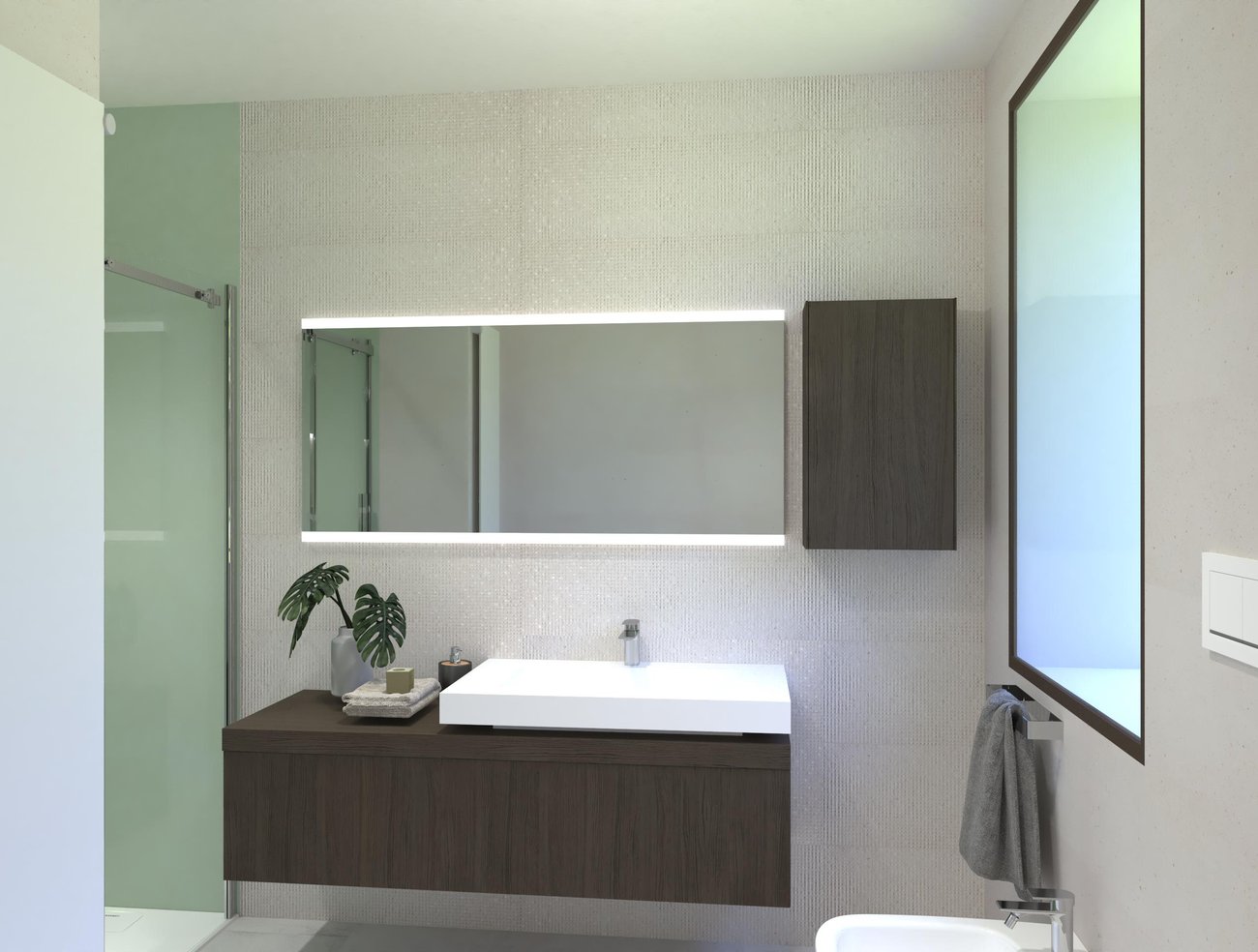Bathroom design image in Rectangular shape, created with floor tiles YLICO and wall tiles TRUE COLOR, MATERIA PURA