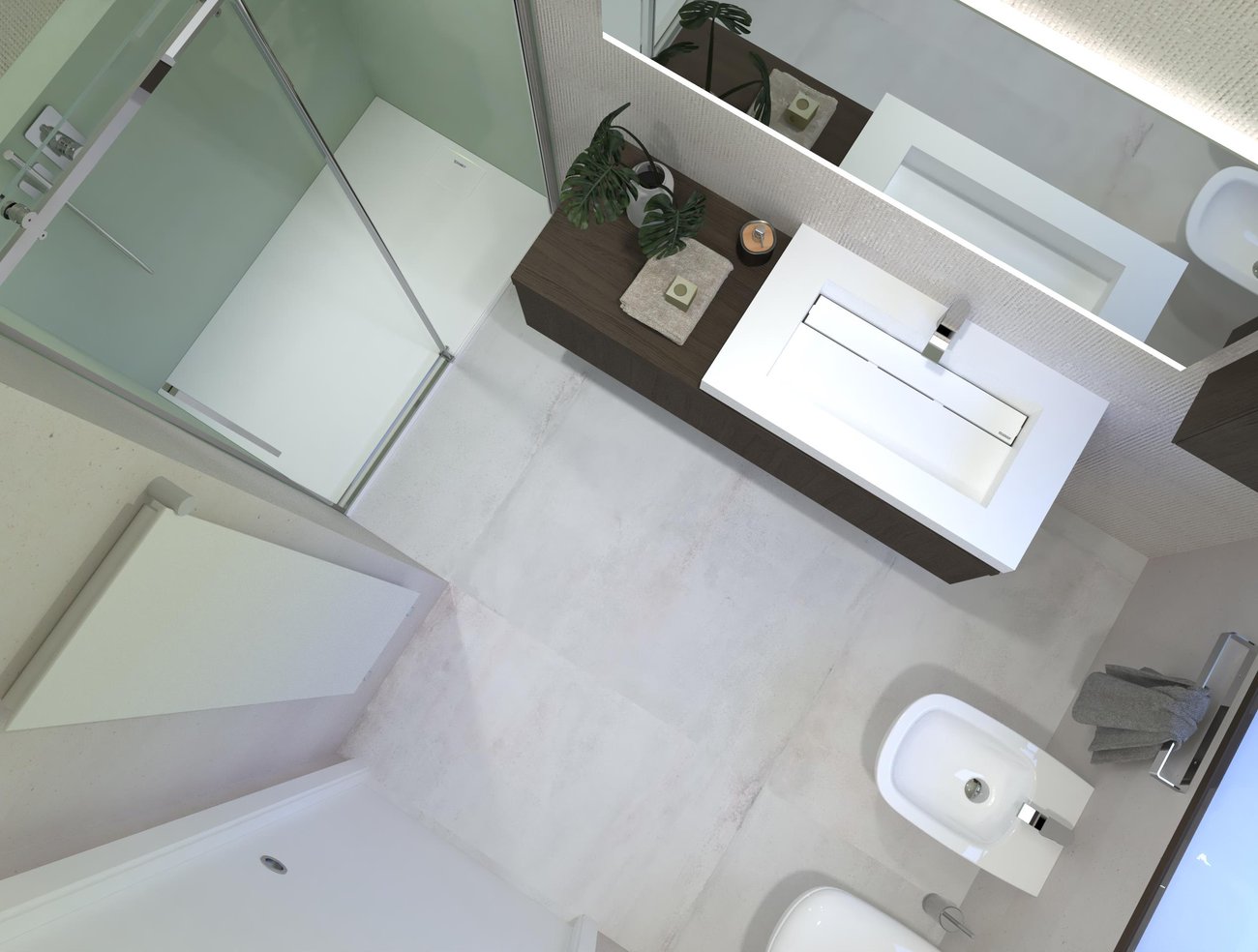Bathroom design image in Rectangular shape, created with floor tiles YLICO and wall tiles TRUE COLOR, MATERIA PURA