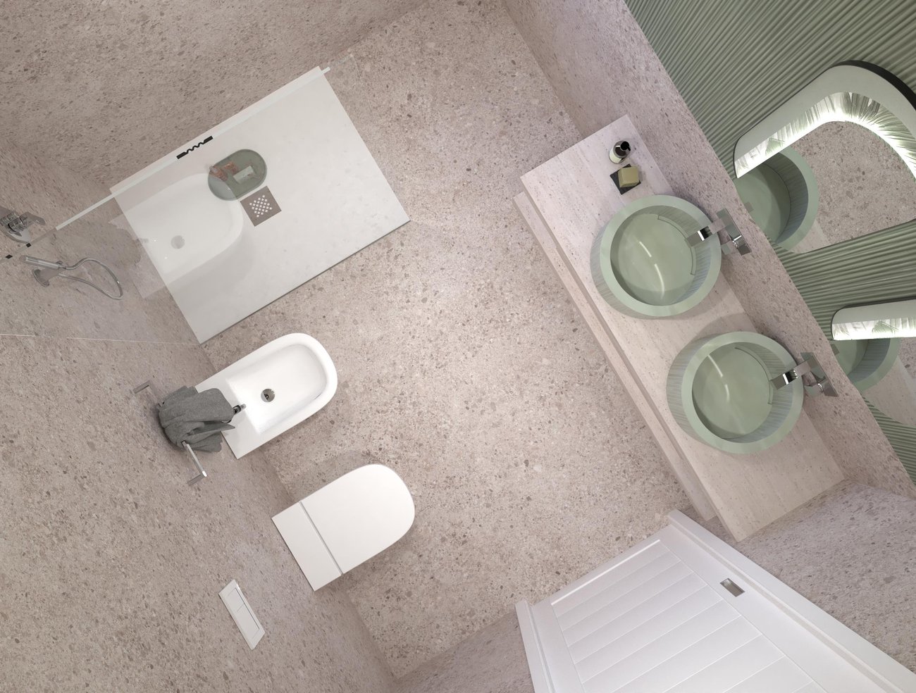 Bathroom design image in Rectangular shape, created with floor tiles MATERIA CLASSICA and wall tiles MATERIA BRILLANTE, MATERIA CLASSICA