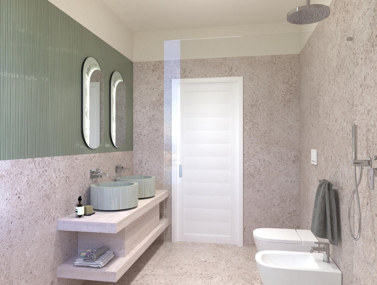 Bathroom design image in Rectangular shape, created with floor tiles MATERIA CLASSICA and wall tiles MATERIA BRILLANTE, MATERIA CLASSICA