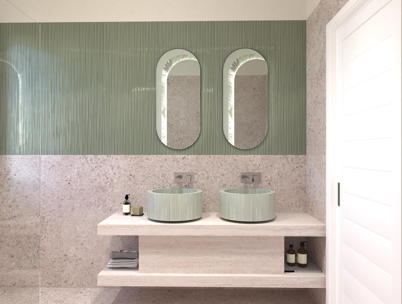 Bathroom design image in Rectangular shape, created with floor tiles MATERIA CLASSICA and wall tiles MATERIA BRILLANTE, MATERIA CLASSICA