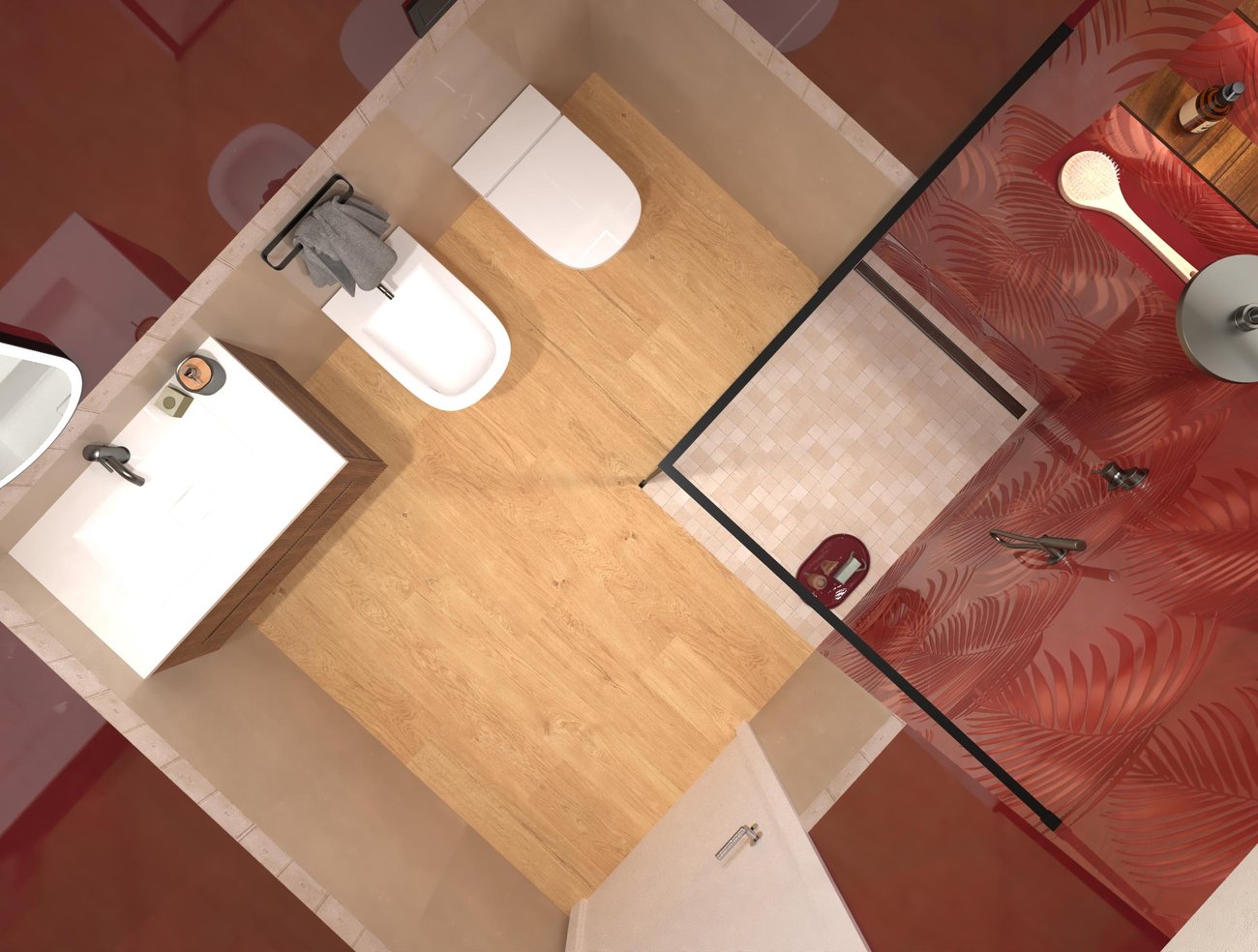 Bathroom design image in Squared shape, created with floor tiles MAKU, PLEIN AIR and wall tiles MATERIA BRILLANTE