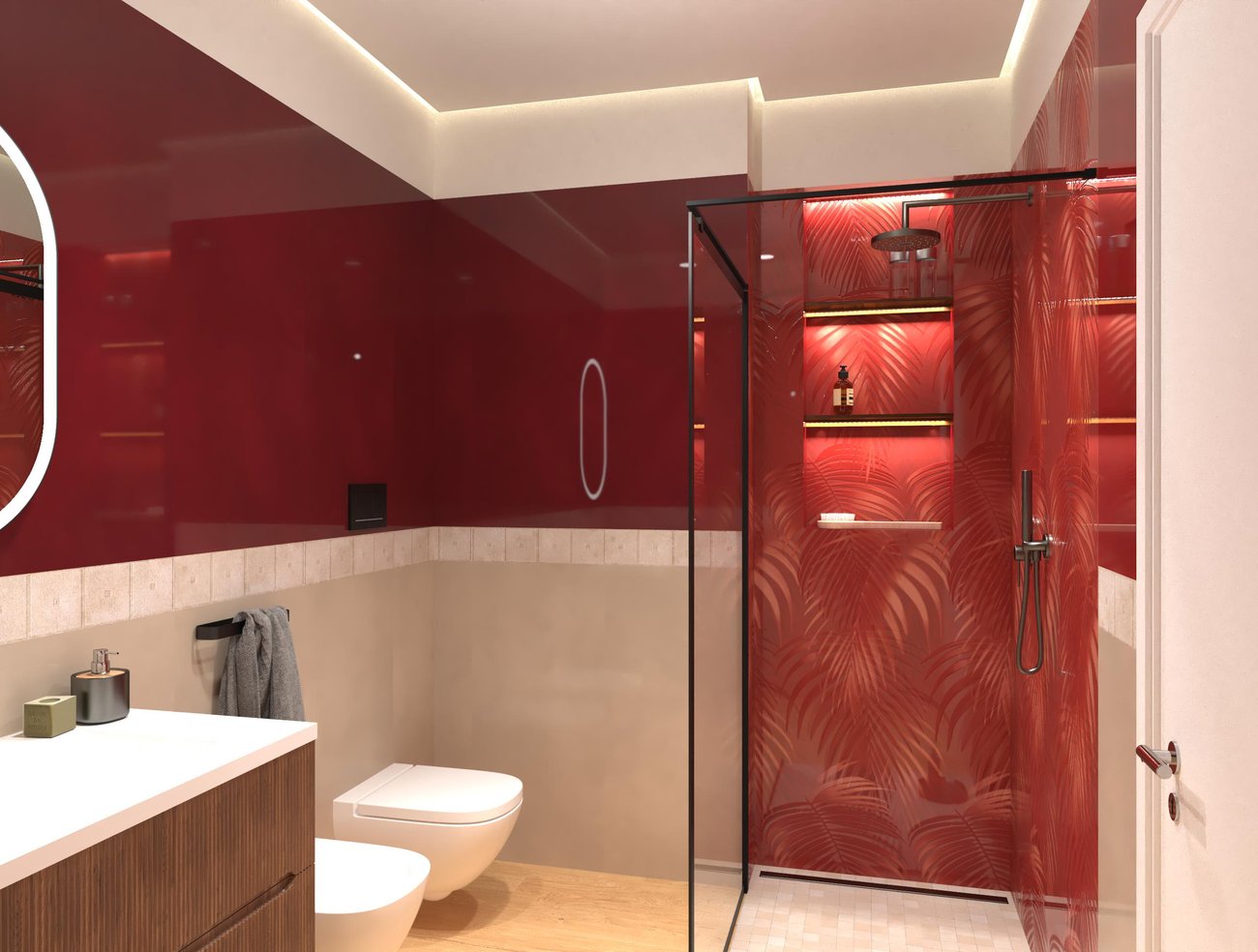 Bathroom design image in Squared shape, created with floor tiles MAKU, PLEIN AIR and wall tiles MATERIA BRILLANTE