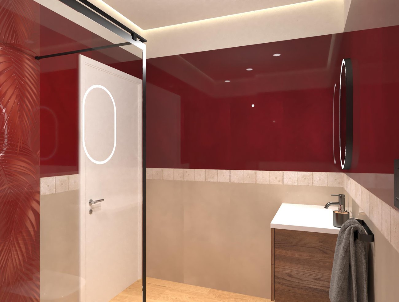 Bathroom design image in Squared shape, created with floor tiles MAKU, PLEIN AIR and wall tiles MATERIA BRILLANTE