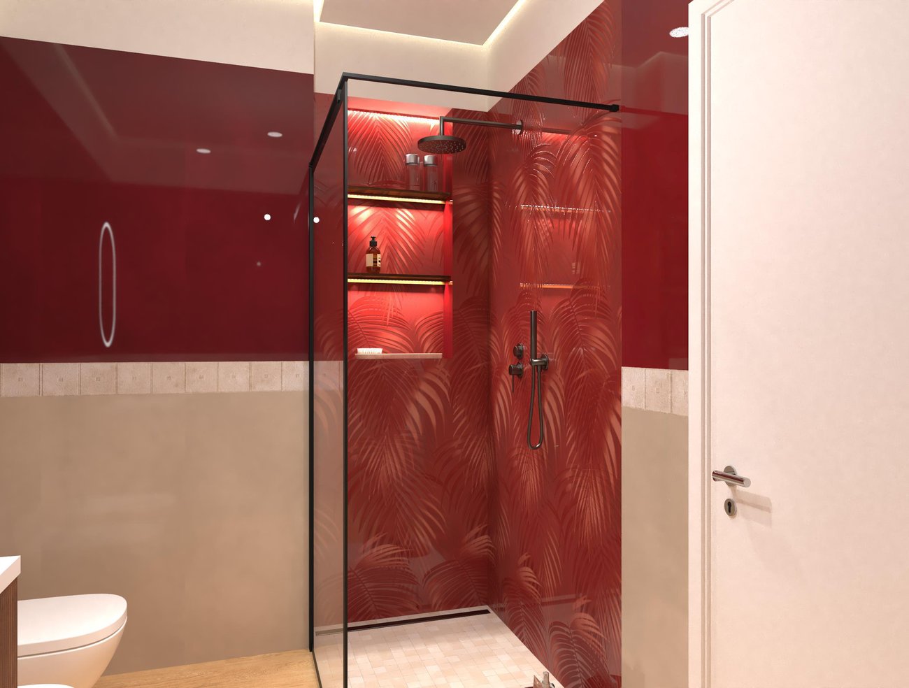 Bathroom design image in Squared shape, created with floor tiles MAKU, PLEIN AIR and wall tiles MATERIA BRILLANTE