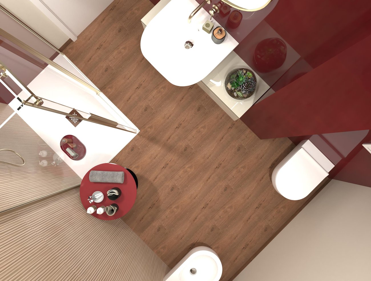 Bathroom design image in Rectangular shape, created with floor tiles ROOTS and wall tiles MATERIA BRILLANTE