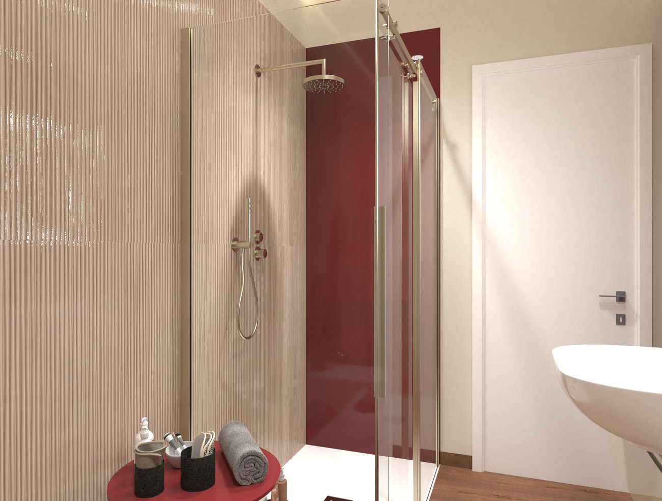 Bathroom design image in Rectangular shape, created with floor tiles ROOTS and wall tiles MATERIA BRILLANTE