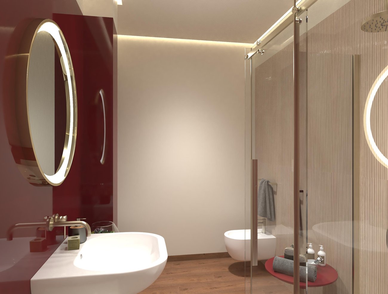 Bathroom design image in Rectangular shape, created with floor tiles ROOTS and wall tiles MATERIA BRILLANTE