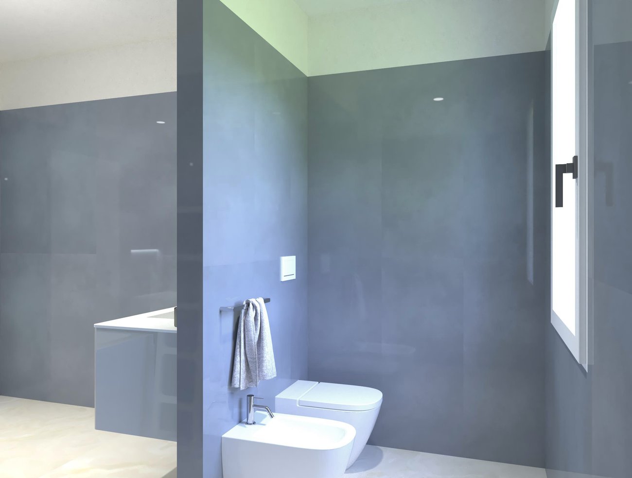 Bathroom design image in Rectangular shape, created with floor tiles GEMME and wall tiles MATERIA BRILLANTE