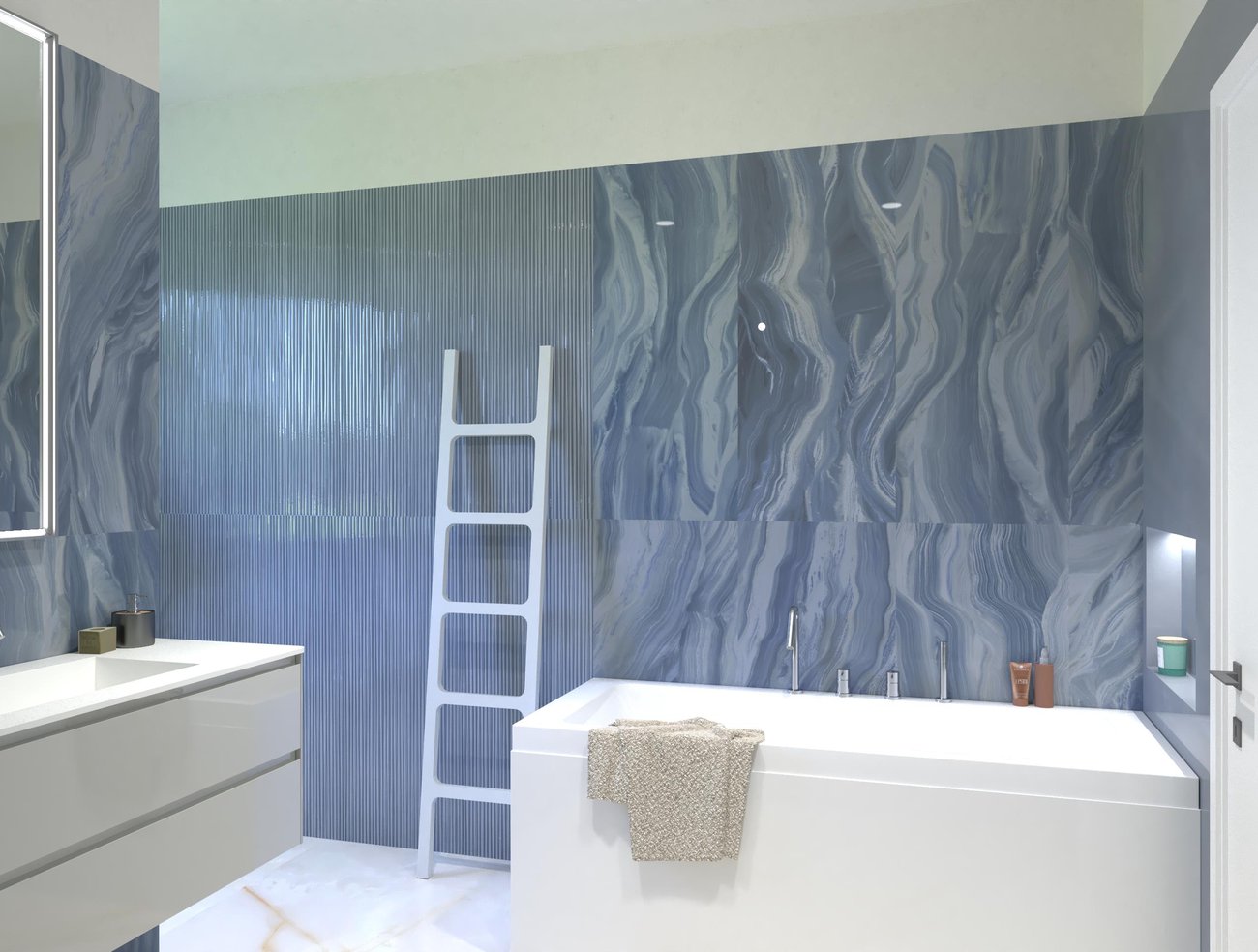 Bathroom design image in Rectangular shape, created with floor tiles GEMME and wall tiles MATERIA BRILLANTE
