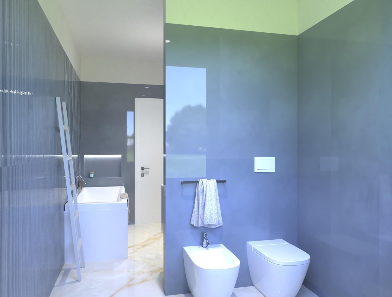 Bathroom design image in Rectangular shape, created with floor tiles GEMME and wall tiles MATERIA BRILLANTE