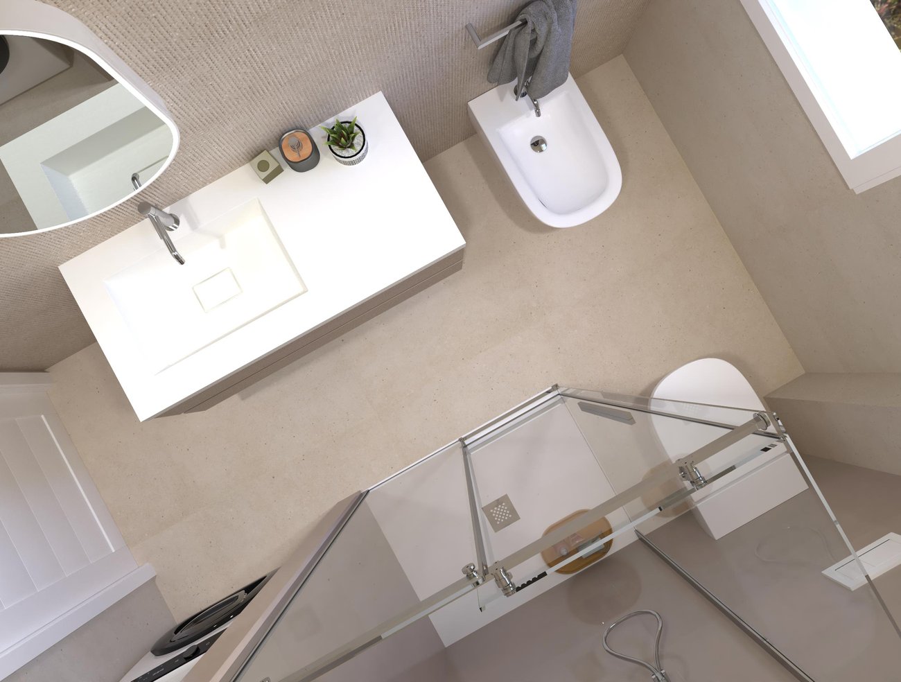 Bathroom design image in Rectangular shape, created with floor tiles MATERIA PURA and wall tiles MATERIA PURA