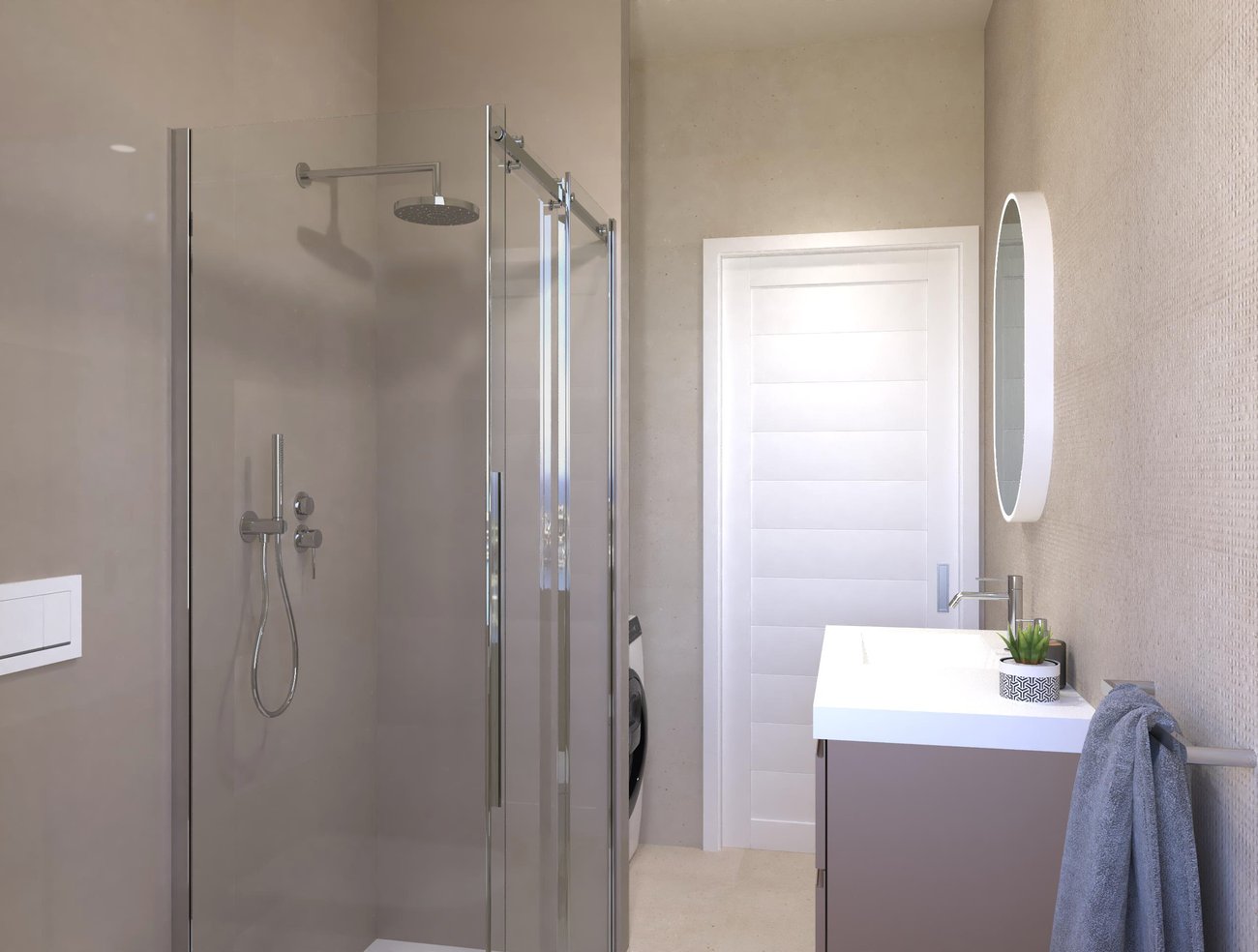 Bathroom design image in Rectangular shape, created with floor tiles MATERIA PURA and wall tiles MATERIA PURA