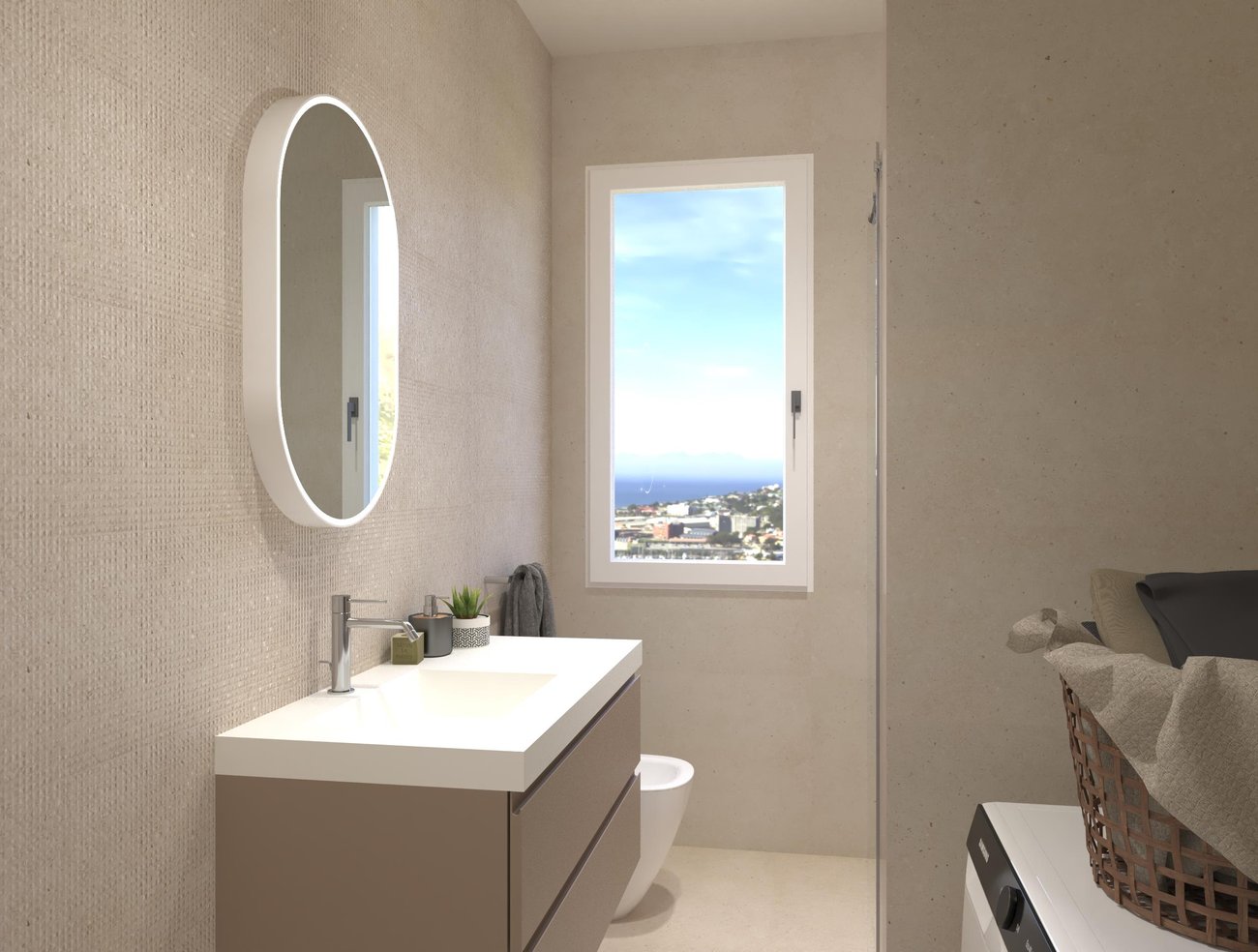 Bathroom design image in Rectangular shape, created with floor tiles MATERIA PURA and wall tiles MATERIA PURA