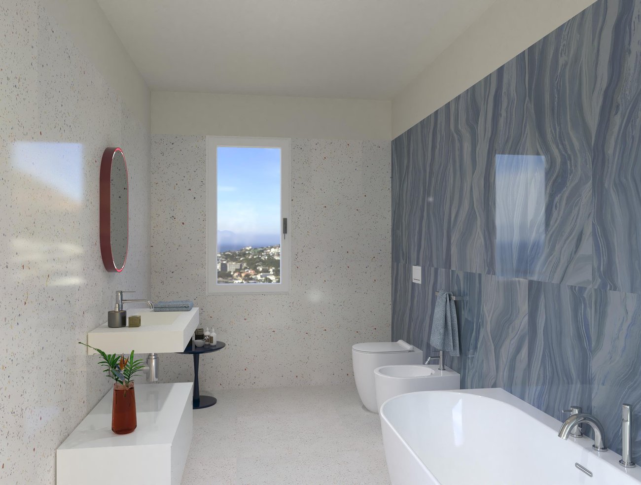 Bathroom design image in Rectangular shape, created with floor tiles MILANO MOOD and wall tiles MATERIA BRILLANTE