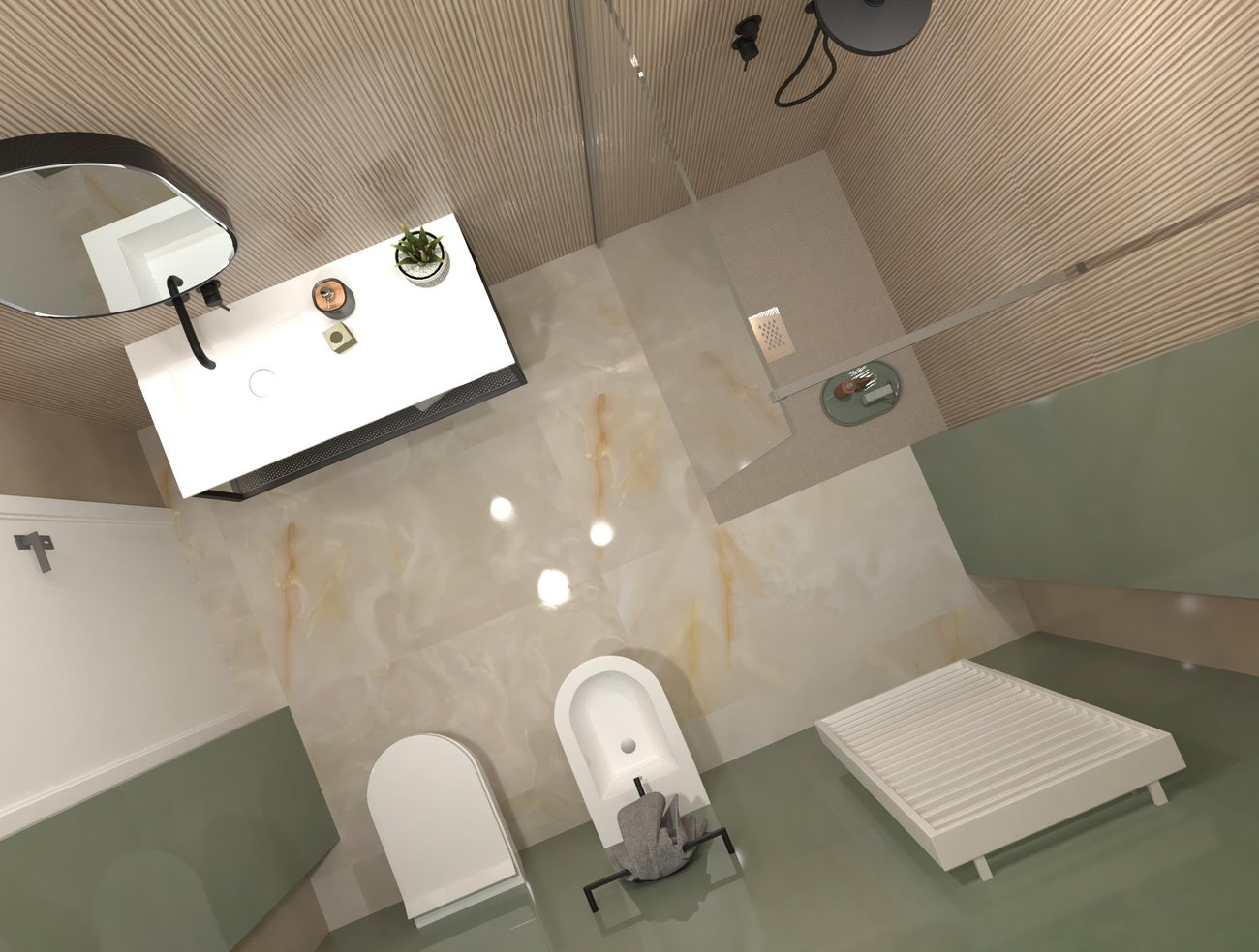 Bathroom design image in Rectangular shape, created with floor tiles GEMME and wall tiles MATERIA BRILLANTE