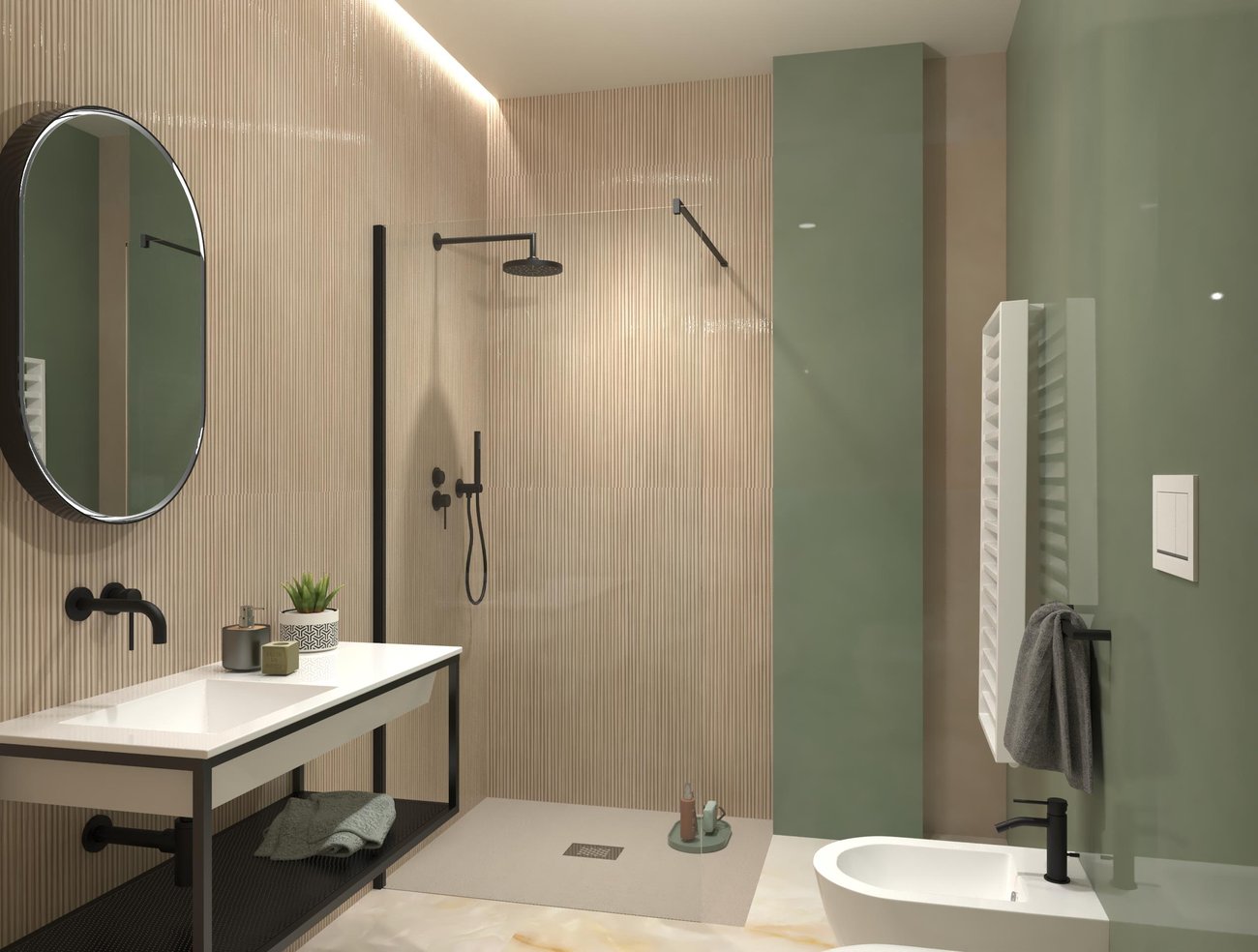 Bathroom design image in Rectangular shape, created with floor tiles GEMME and wall tiles MATERIA BRILLANTE