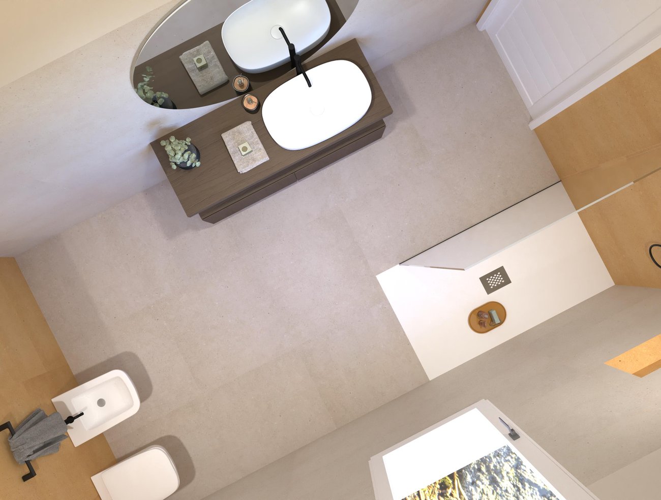Bathroom design image in Rectangular shape, created with floor tiles MATERIA PURA and wall tiles MATERIA PURA