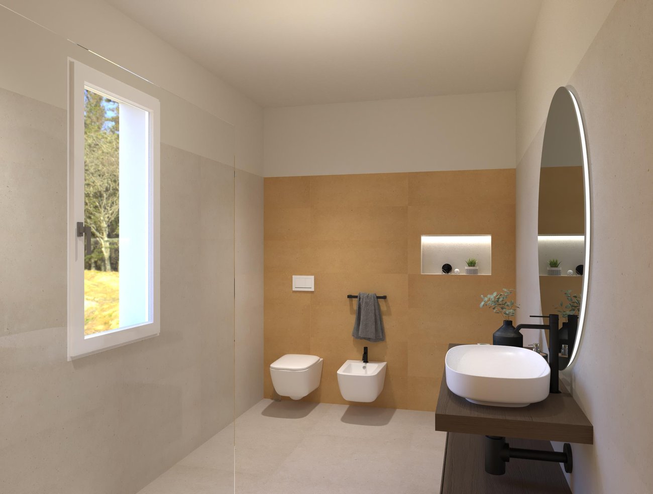 Bathroom design image in Rectangular shape, created with floor tiles MATERIA PURA and wall tiles MATERIA PURA