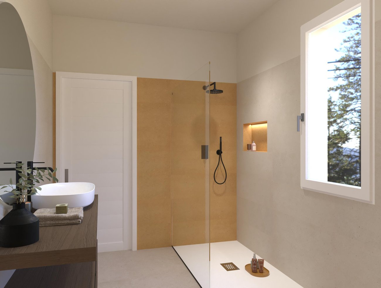 Bathroom design image in Rectangular shape, created with floor tiles MATERIA PURA and wall tiles MATERIA PURA