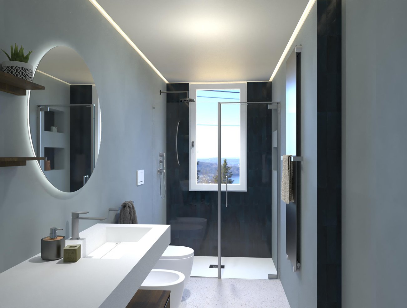 Bathroom design image in Rectangular shape, created with floor tiles MILANO MOOD and wall tiles GLIM, MILANO MOOD