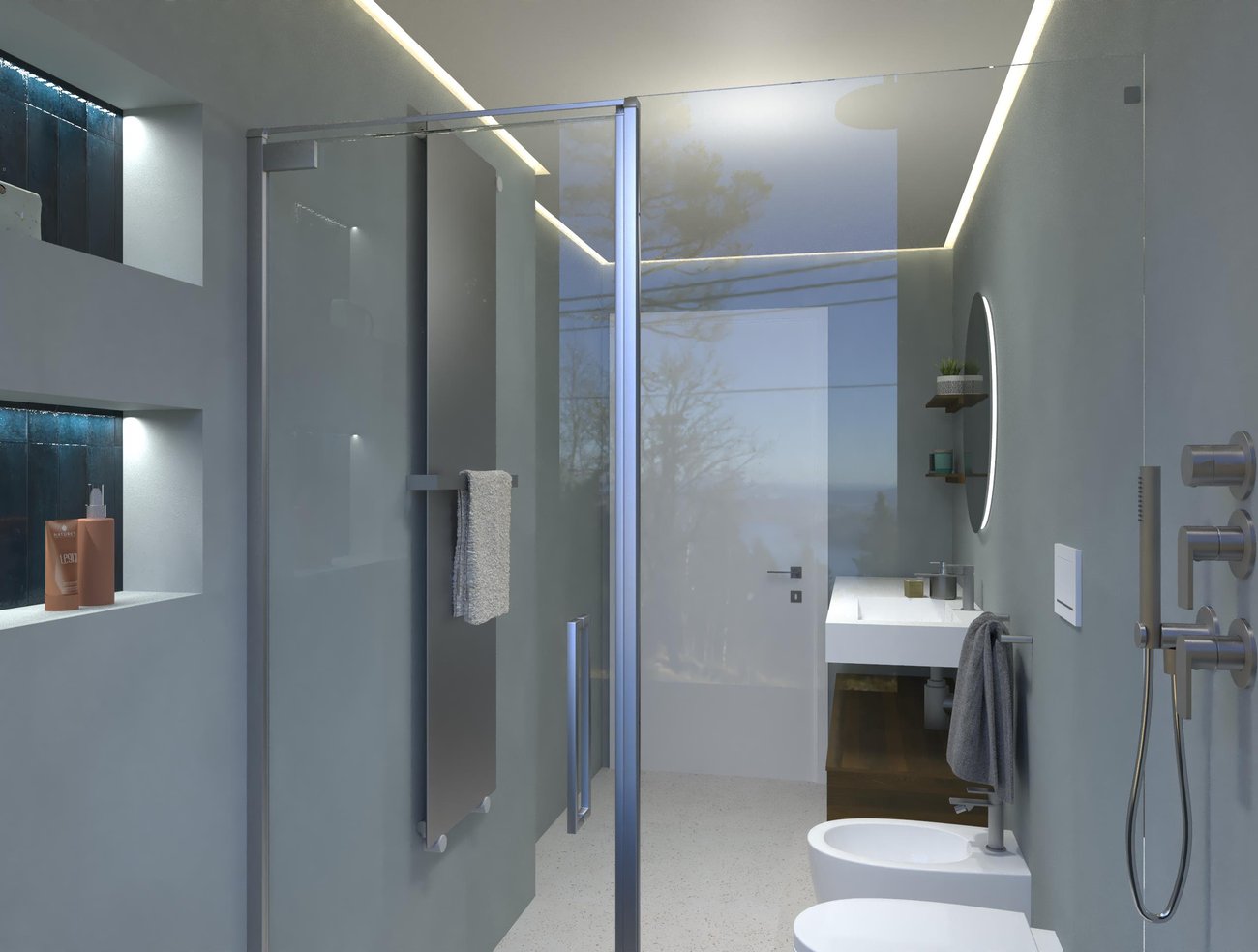 Bathroom design image in Rectangular shape, created with floor tiles MILANO MOOD and wall tiles GLIM, MILANO MOOD