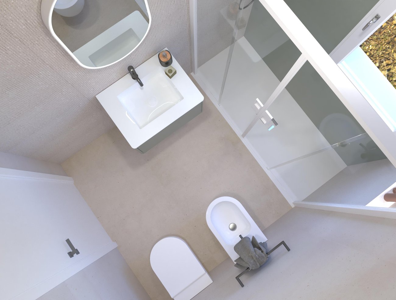 Bathroom design image in Rectangular shape, created with floor tiles MATERIA PURA and wall tiles MATERIA PURA