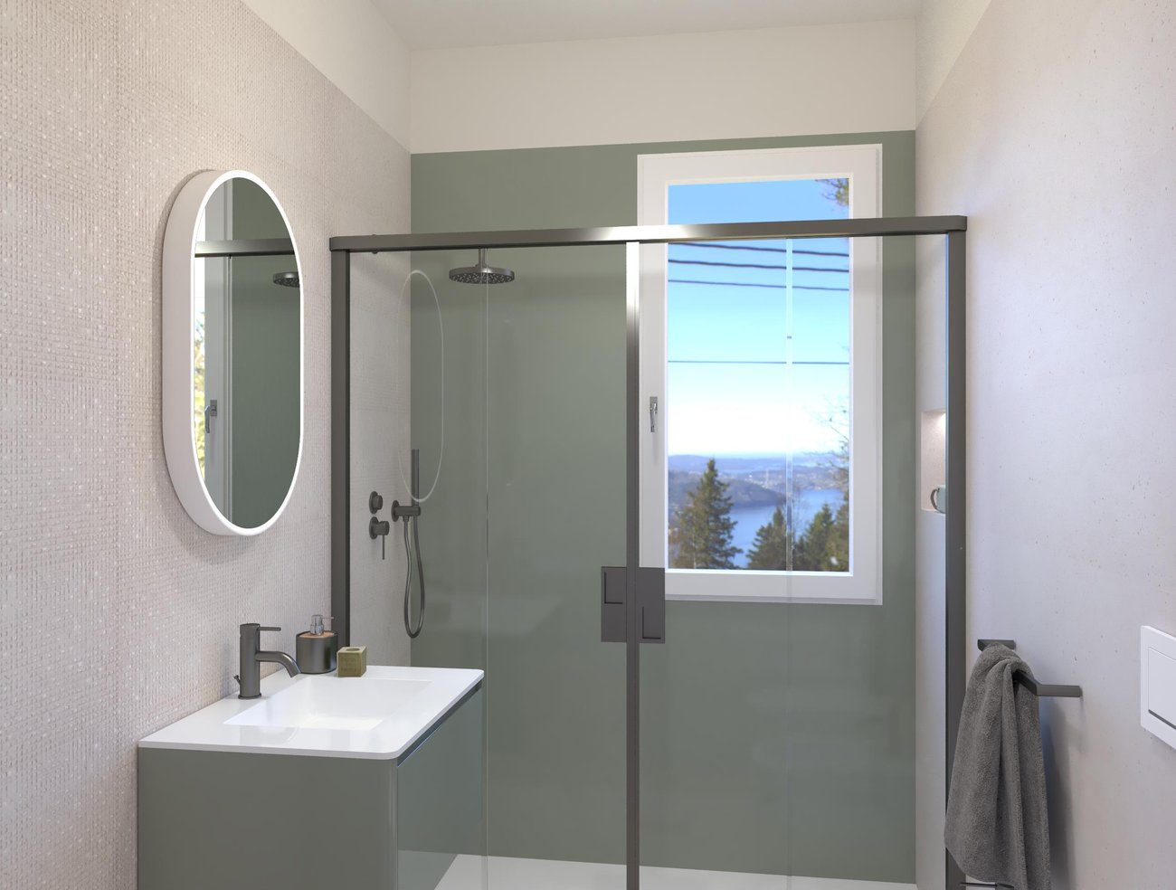 Bathroom design image in Rectangular shape, created with floor tiles MATERIA PURA and wall tiles MATERIA PURA