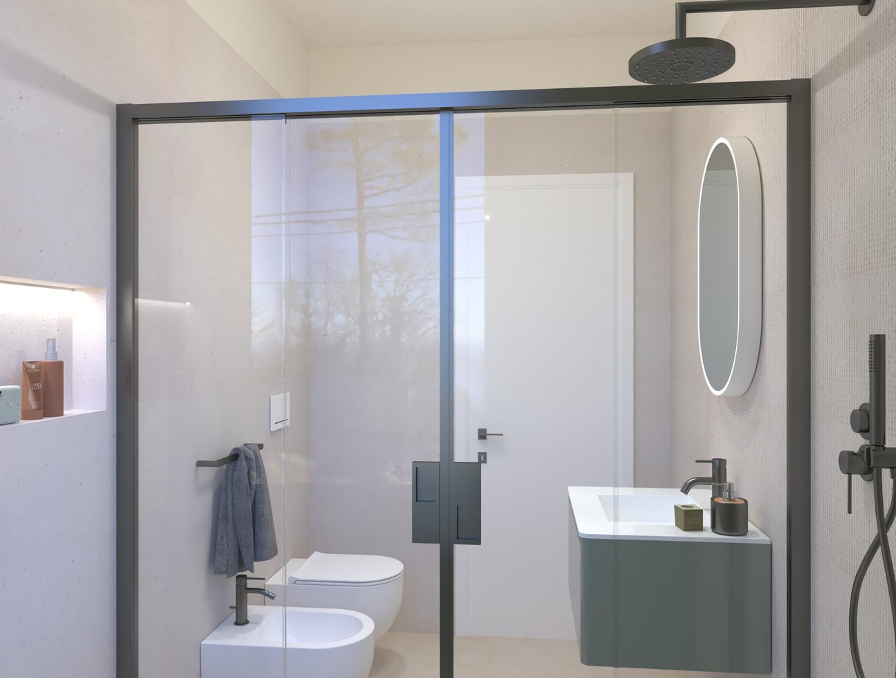 Bathroom design image in Rectangular shape, created with floor tiles MATERIA PURA and wall tiles MATERIA PURA