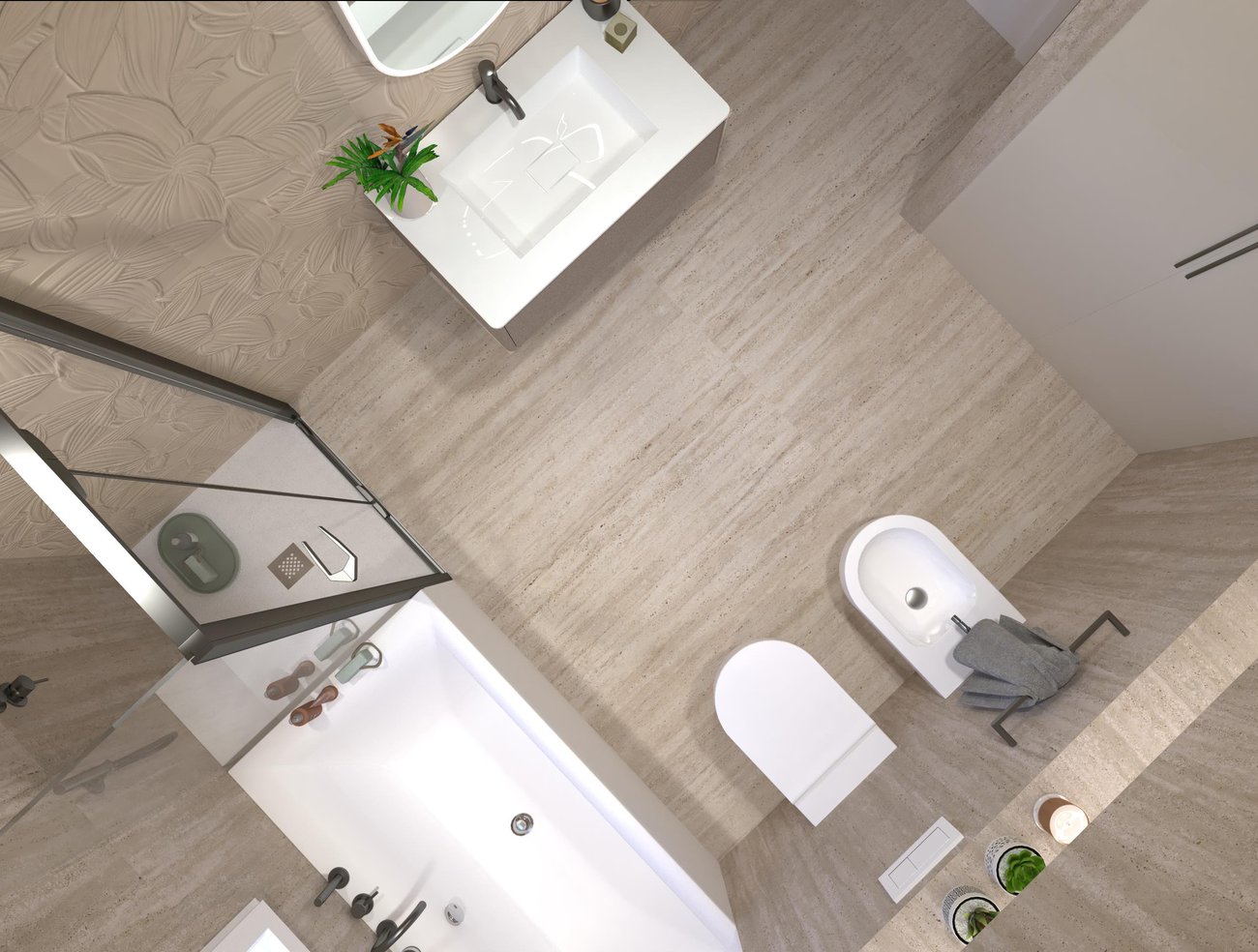 Bathroom design image in Rectangular shape, created with floor tiles MATERIA CLASSICA and wall tiles MATERIA BRILLANTE, MATERIA CLASSICA
