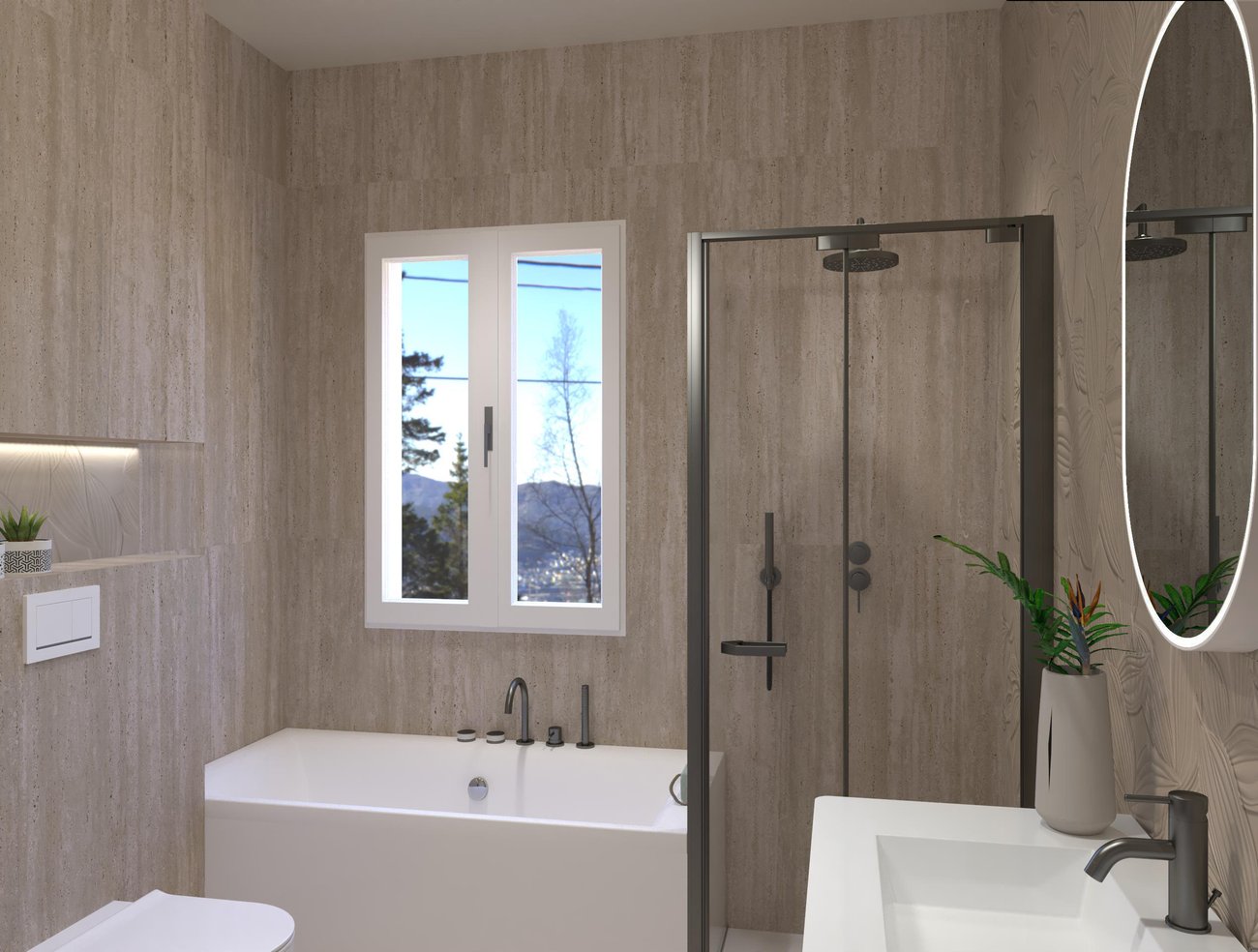 Bathroom design image in Rectangular shape, created with floor tiles MATERIA CLASSICA and wall tiles MATERIA BRILLANTE, MATERIA CLASSICA
