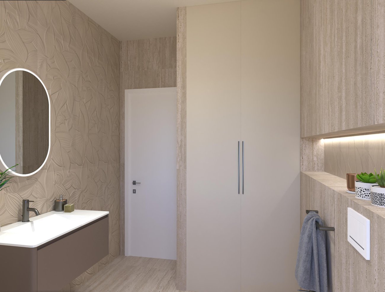Bathroom design image in Rectangular shape, created with floor tiles MATERIA CLASSICA and wall tiles MATERIA BRILLANTE, MATERIA CLASSICA